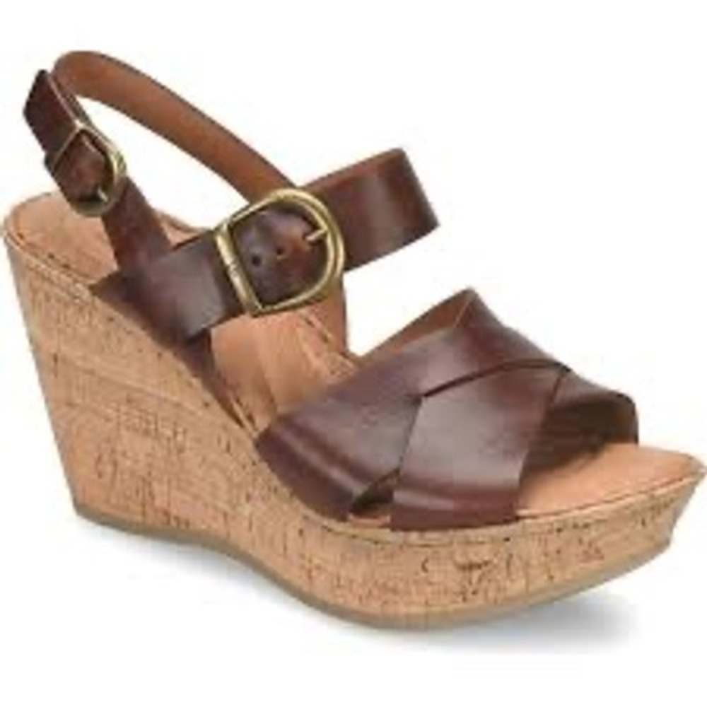 Born Emmy Quarter cork wedge Sandals brown leather straps women's size 40